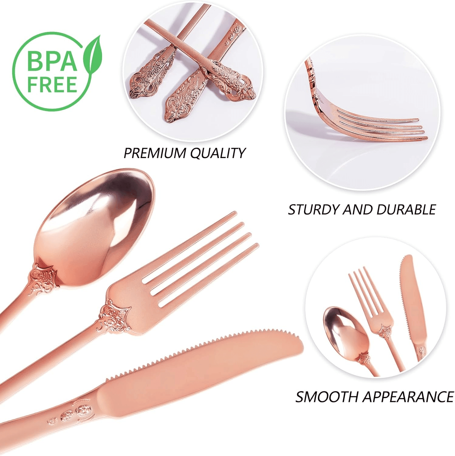 Rose Gold Plastic Flatware Set (120 Pieces) — view 9