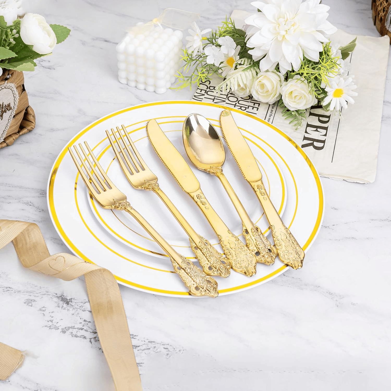 Gold Plastic Flatware Set (120 Pieces) — view 8