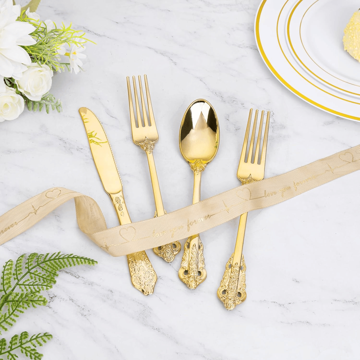Gold Plastic Flatware Set (120 Pieces) — view 9