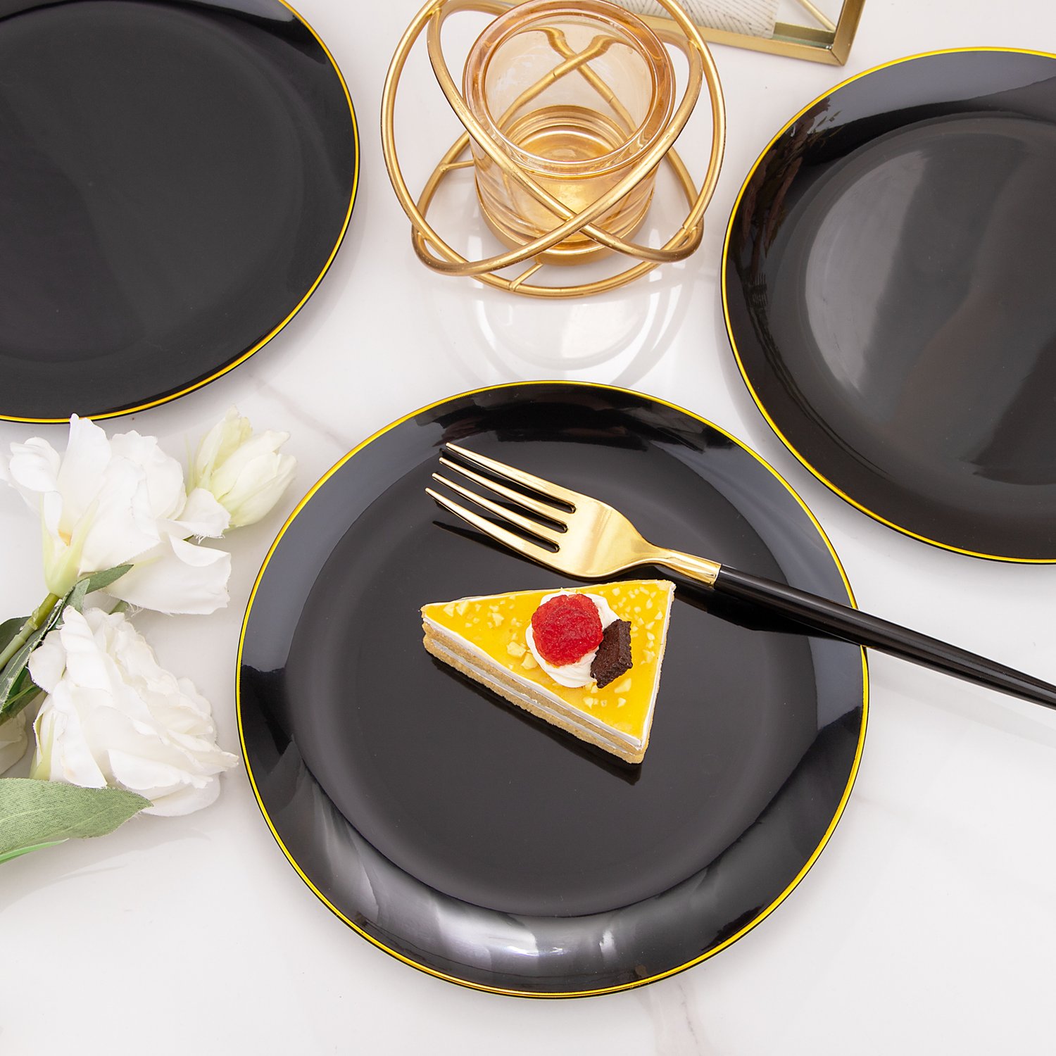 Black & Gold Dessert Plates & Forks Set (144 Pieces) — view 7