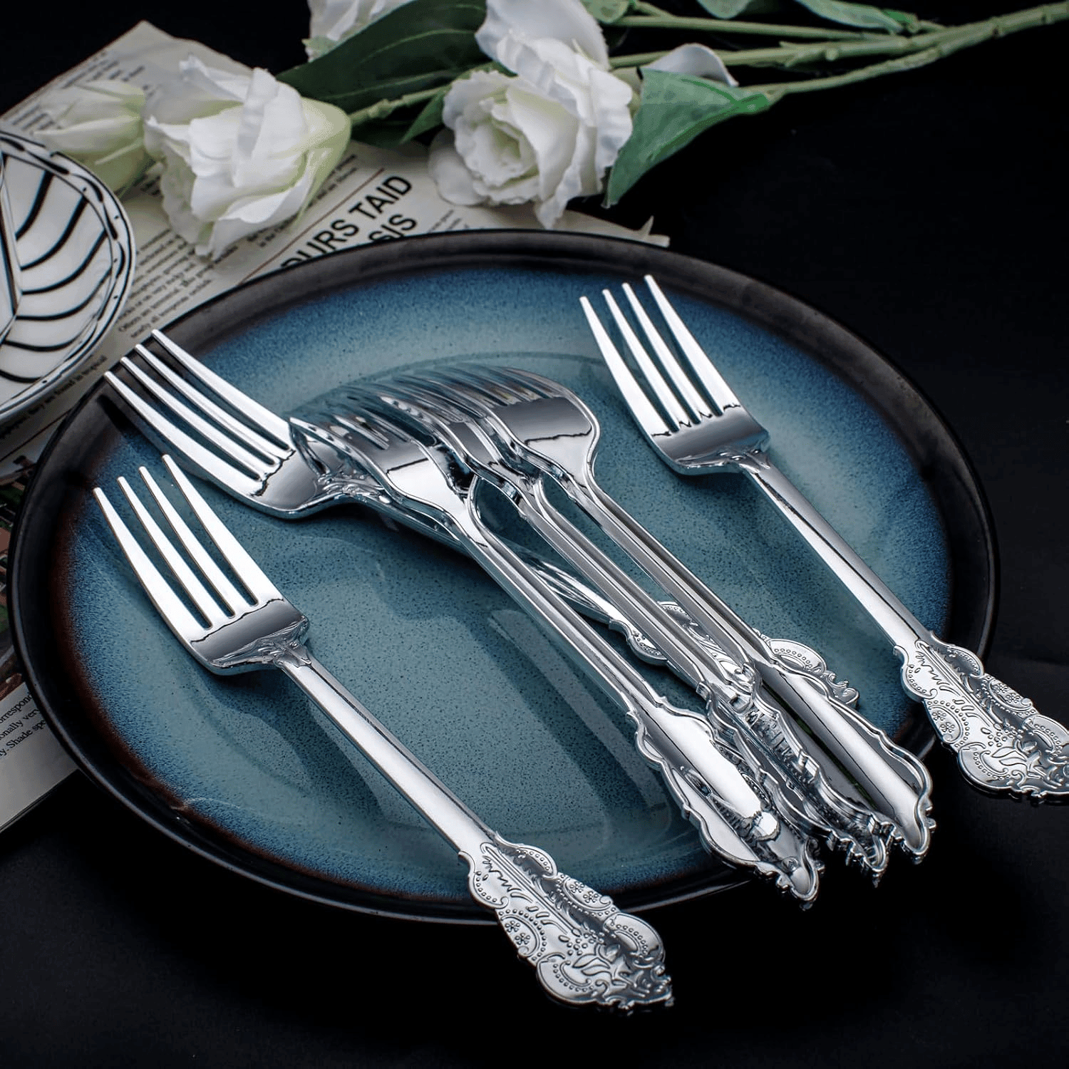 Silver Baroque Plastic Forks (100 Pieces) — view 8