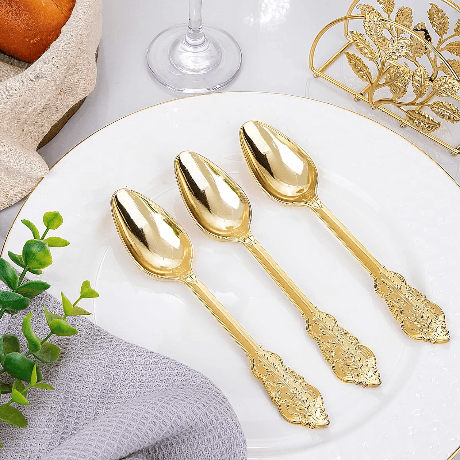 Gold Baroque Plastic Spoons (100 Pieces) — view 8