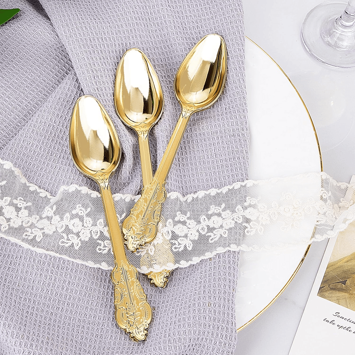 Gold Baroque Plastic Spoons (100 Pieces) — view 9