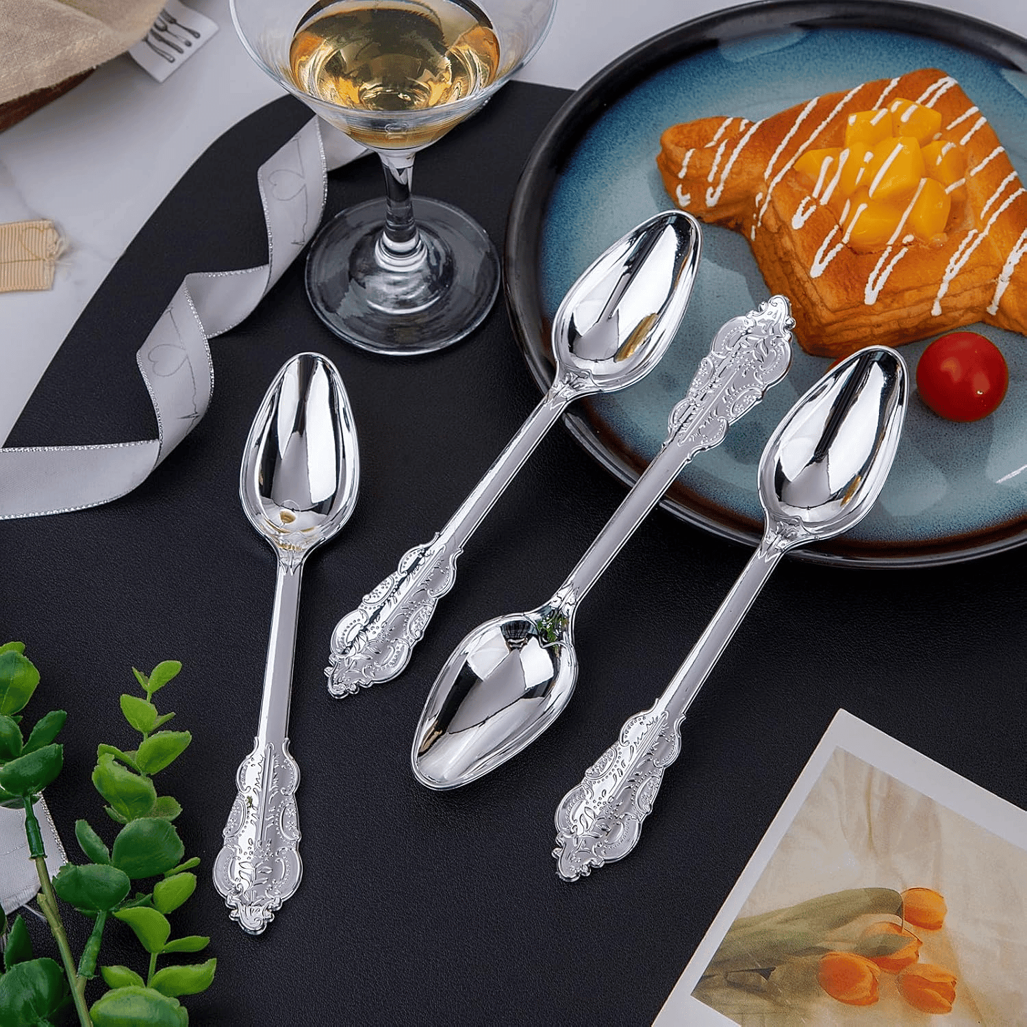 Silver Baroque Plastic Spoons (100 Pieces) — view 8