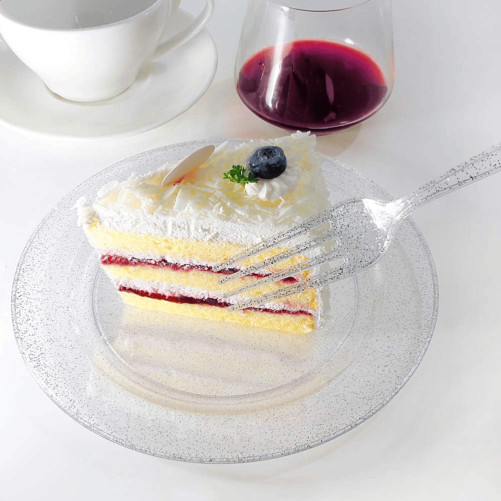 Silver Glitter Dessert Plates & Forks Set (144 Pieces) — view 3