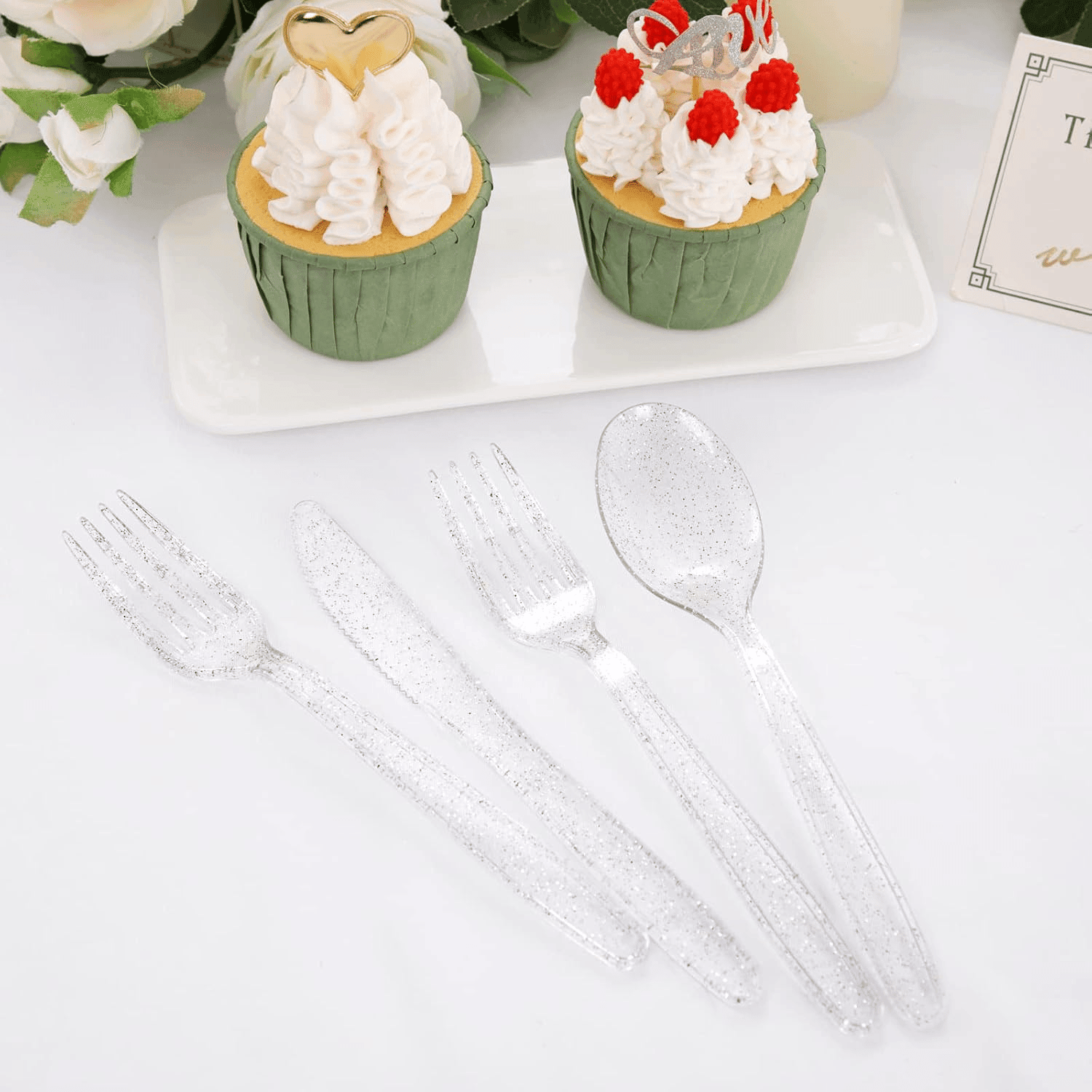 Silver Glitter Plastic Silverware Set (360 Pieces) — view 9