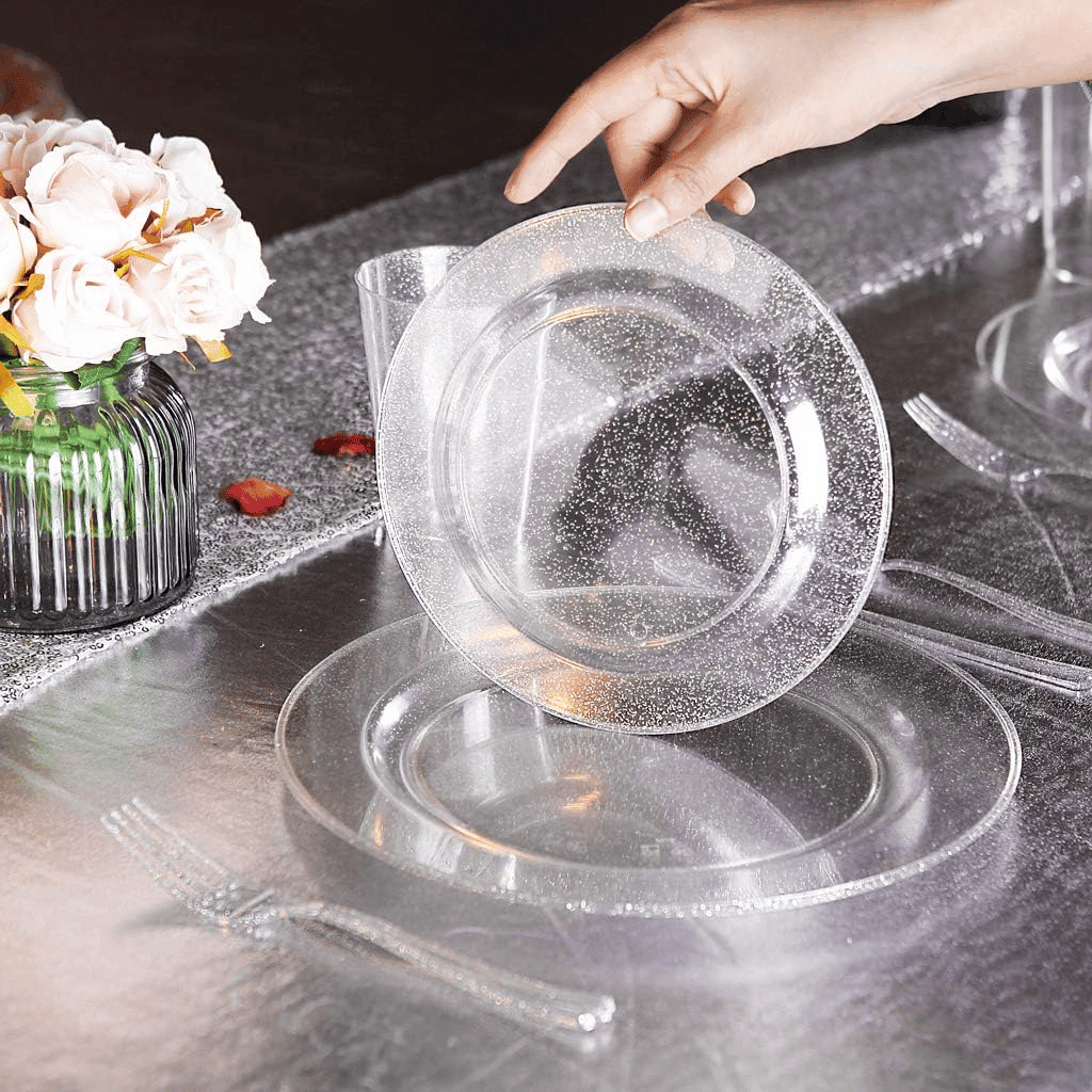 Silver Glitter Dessert Plates & Forks Set (144 Pieces) — view 4