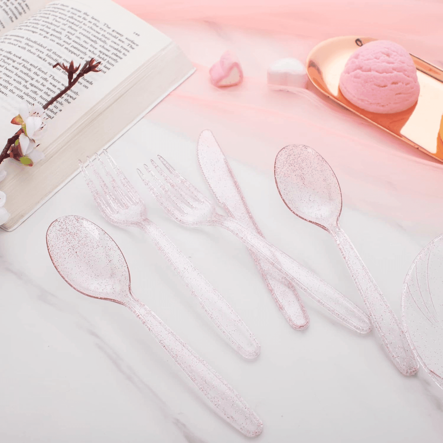 Pink Glitter Plastic Silverware Set (360 Pieces) — view 9
