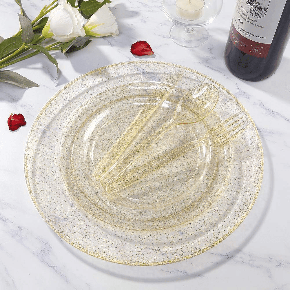 Gold Glitter Plastic Silverware Set (360 Pieces) — view 8