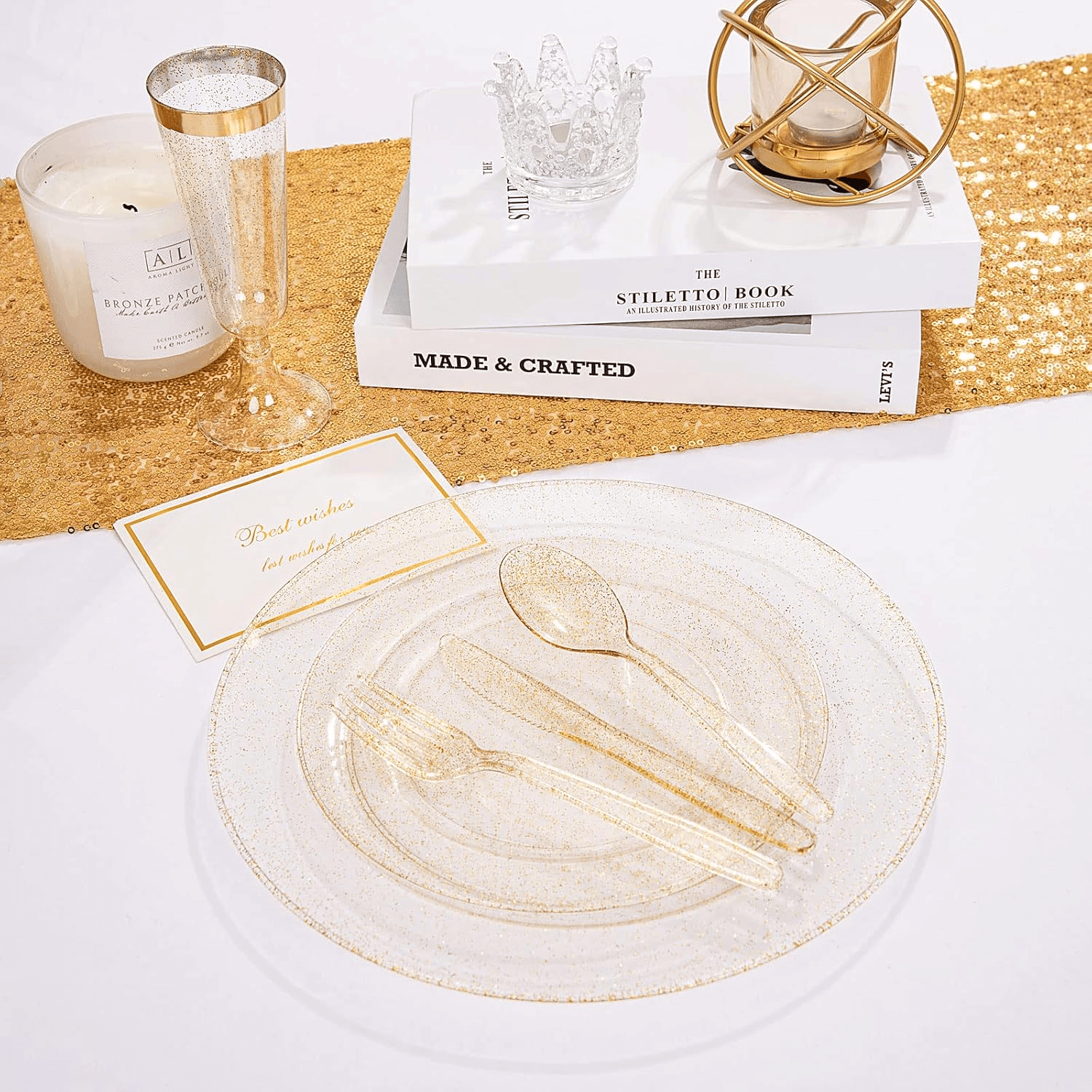 Gold Glitter Plastic Silverware Set (360 Pieces) — view 9