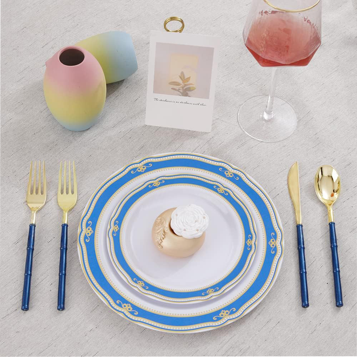 Gold Glitter Bamboo Handle Cutlery Set (102 Pieces) — view 6