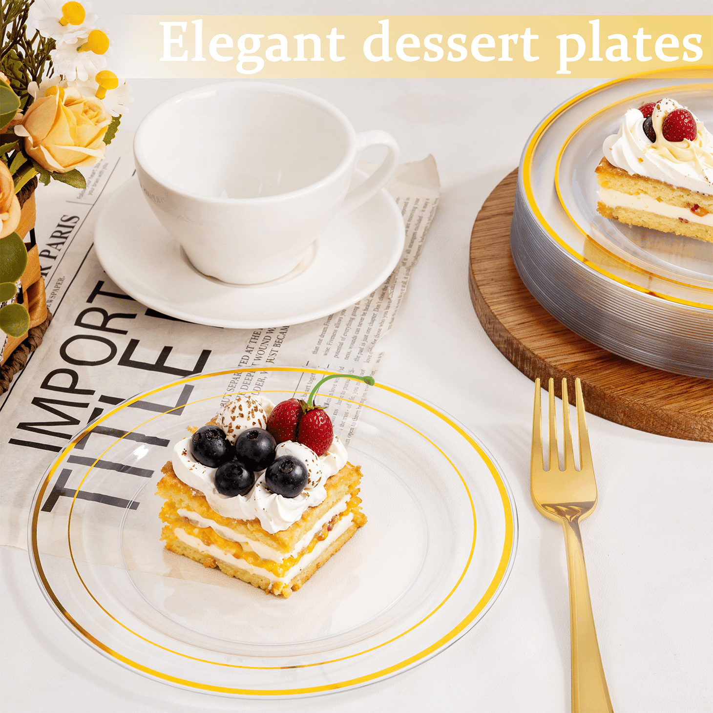 Clear & Gold Dessert Plates & Forks Set (144 Pieces) — view 5