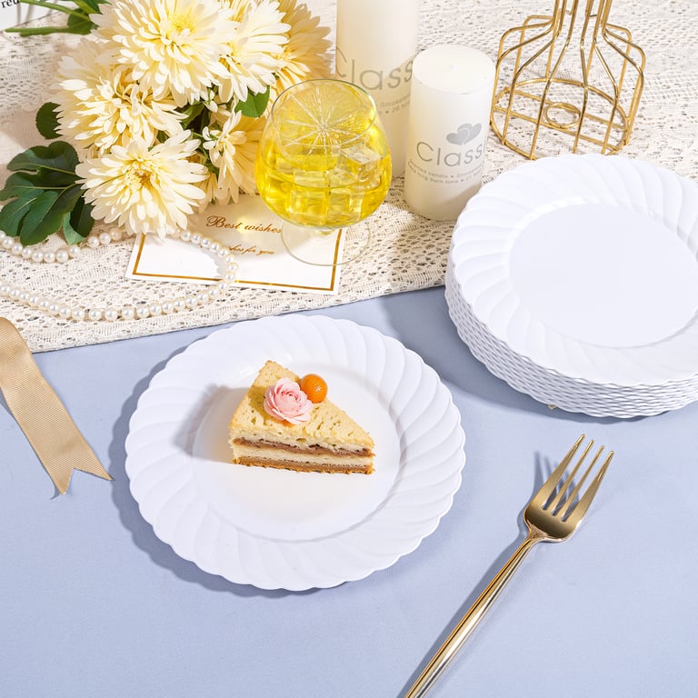 White Scalloped Plastic Plates Disposable — view 11