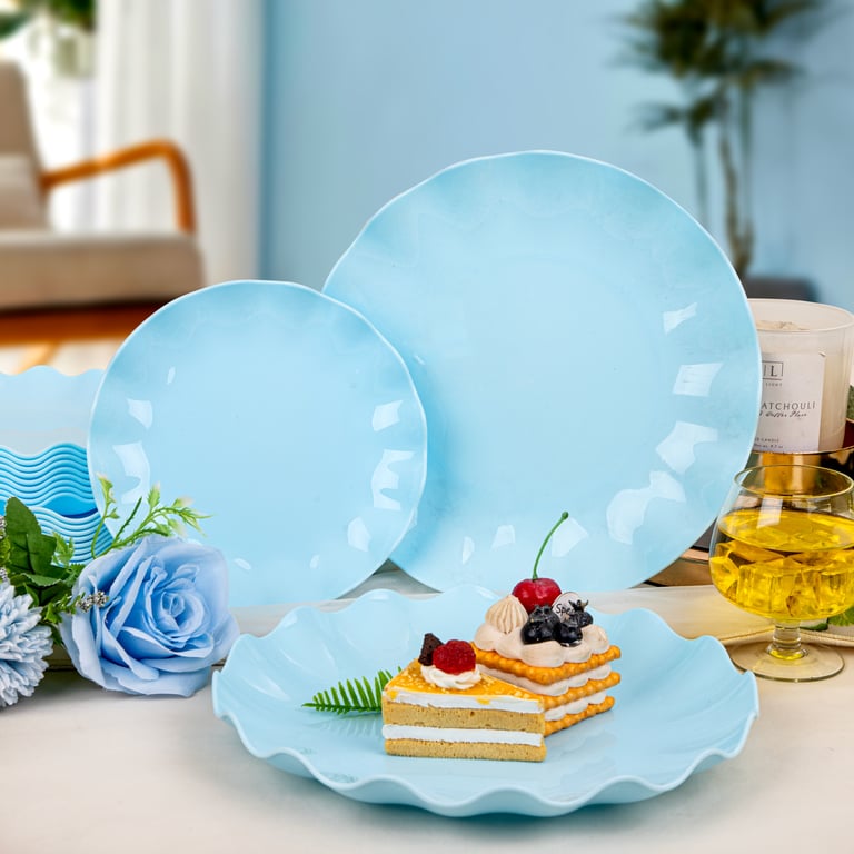 Blue LIYH Scalloped Plastic Plates Reusable Unbreakable Dinner Plates Set — view 9