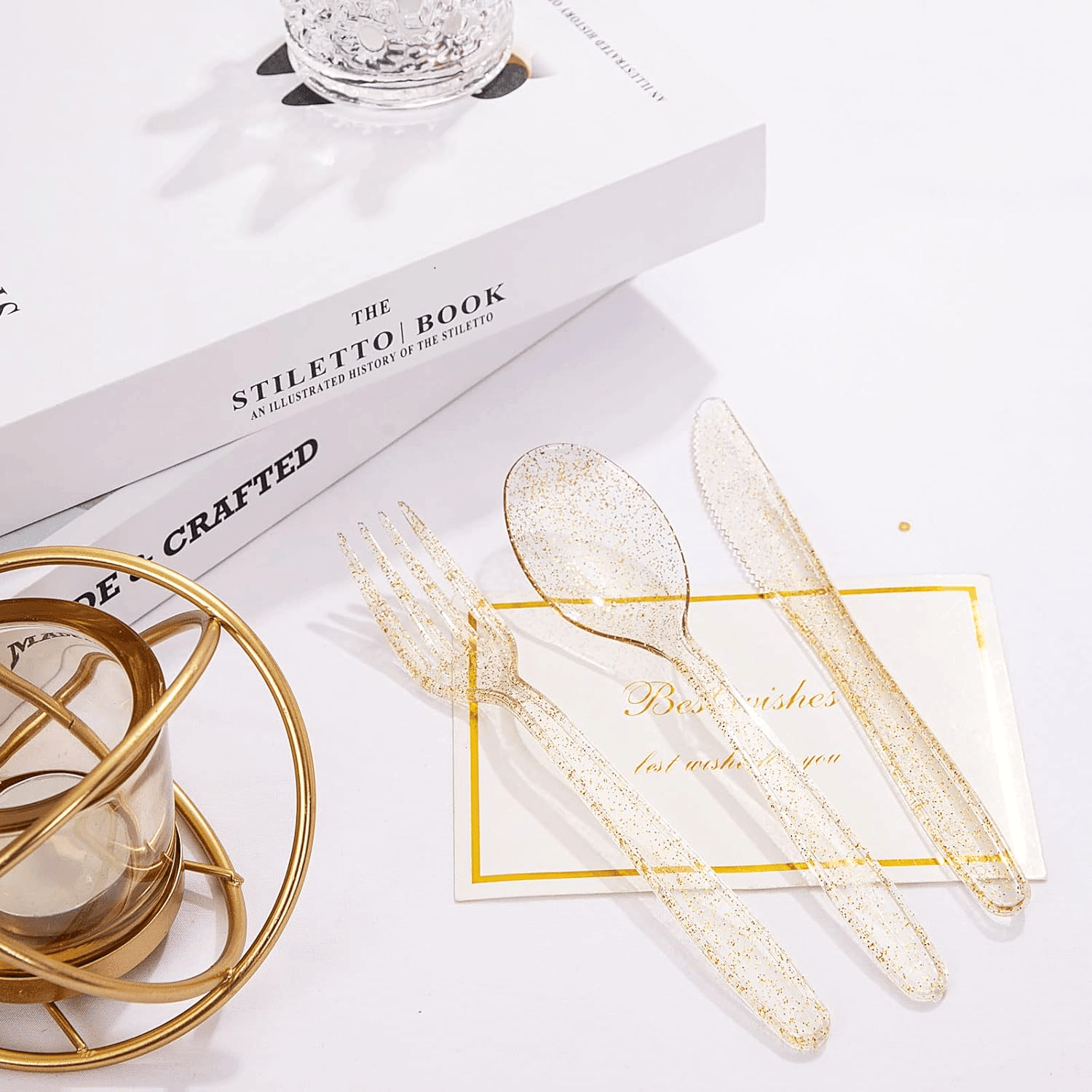 Gold Glitter Plastic Silverware Set (360 Pieces) — view 10