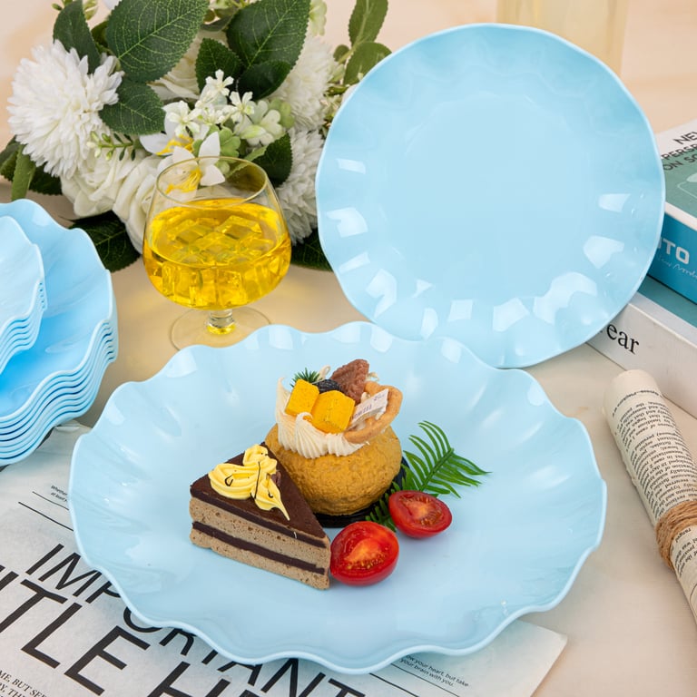 Blue LIYH Scalloped Plastic Plates Reusable Unbreakable Dinner Plates Set — view 10