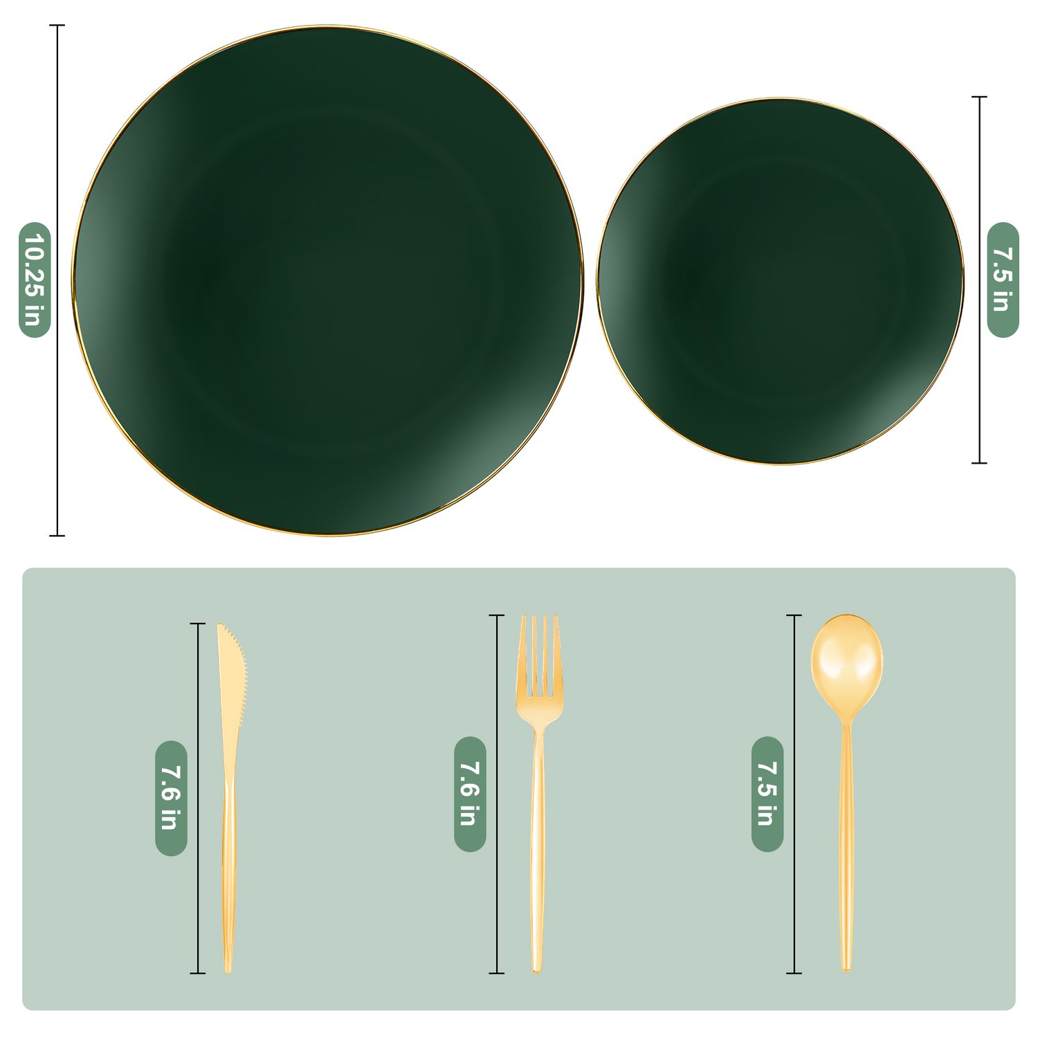 Green plastic plates and cutlery set — product view 2