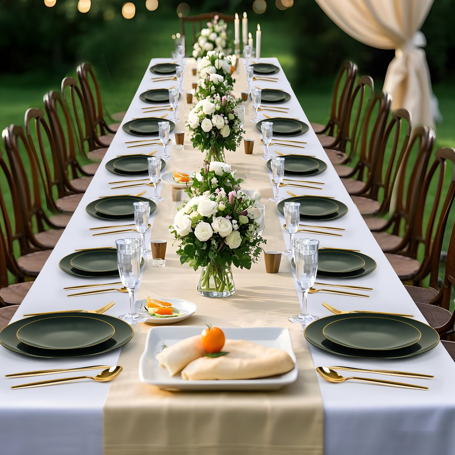 Green plastic plates and cutlery set — product view 6