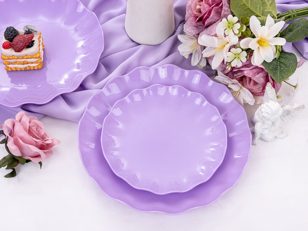Purple LIYH Scalloped Plastic Plates Reusable Unbreakable Dinner Plates Set — view 10