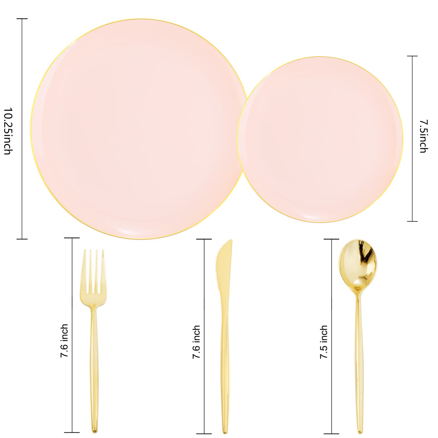 Pink plastic plates and cutlery set — product view 2