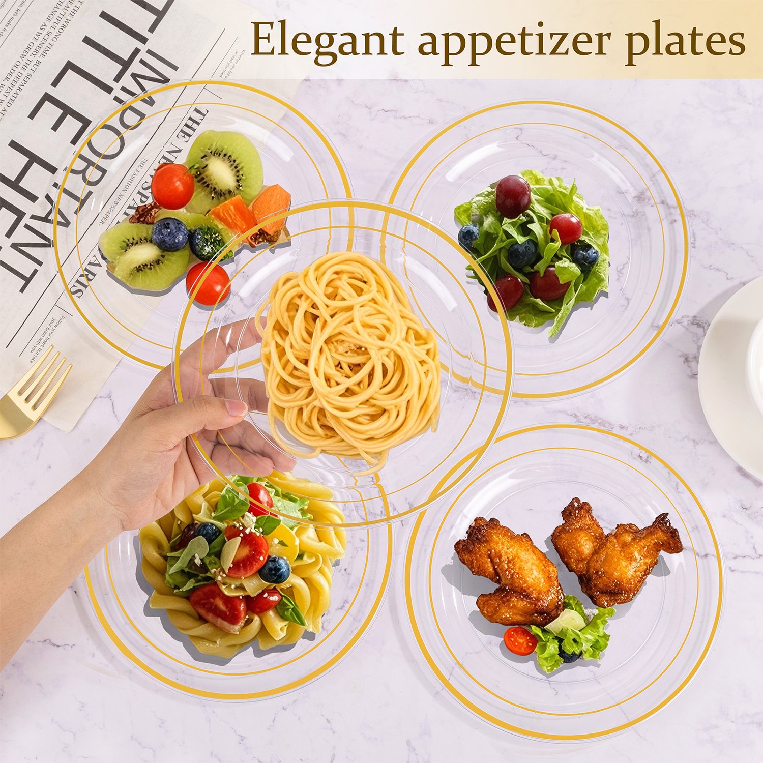 Clear & Gold Dessert Plates & Forks Set (144 Pieces) — view 6