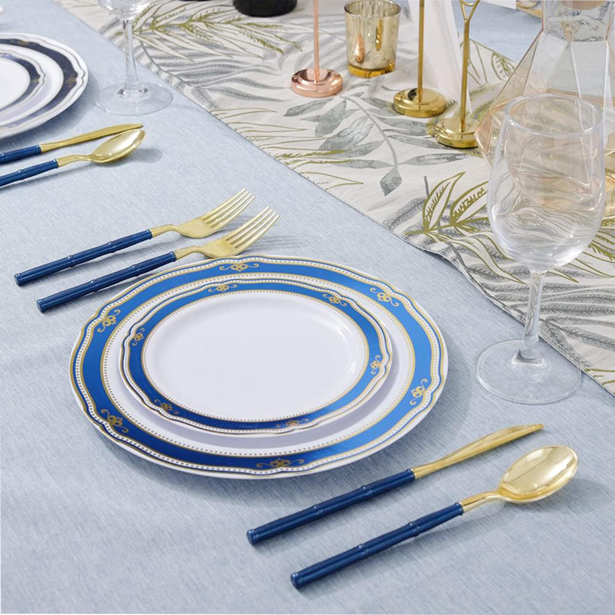 Gold Glitter Bamboo Handle Cutlery Set (102 Pieces) — view 7