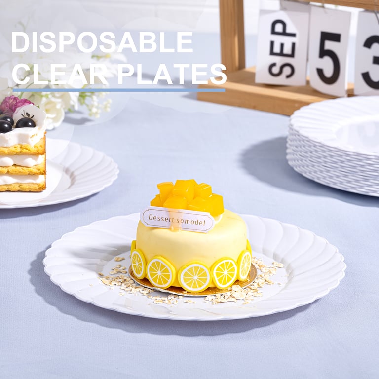 White Scalloped Plastic Plates Disposable — view 12