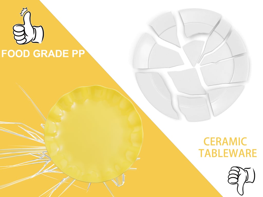 Yellow LIYH Scalloped Plastic Plates Reusable Unbreakable Dinner Plates Set — view 7