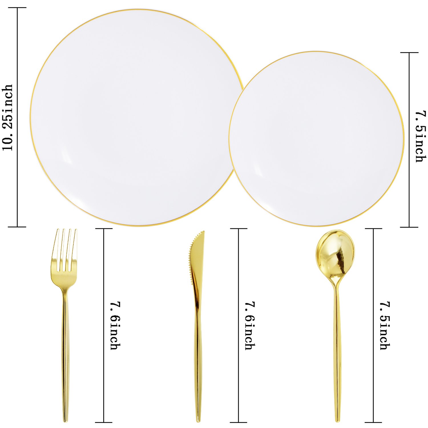 White plastic plates and cutlery set — product view 2