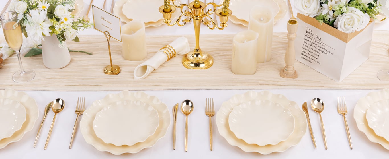 Ivory LIYH Scalloped Plastic Plates Reusable Unbreakable Dinner Plates Set — view 6
