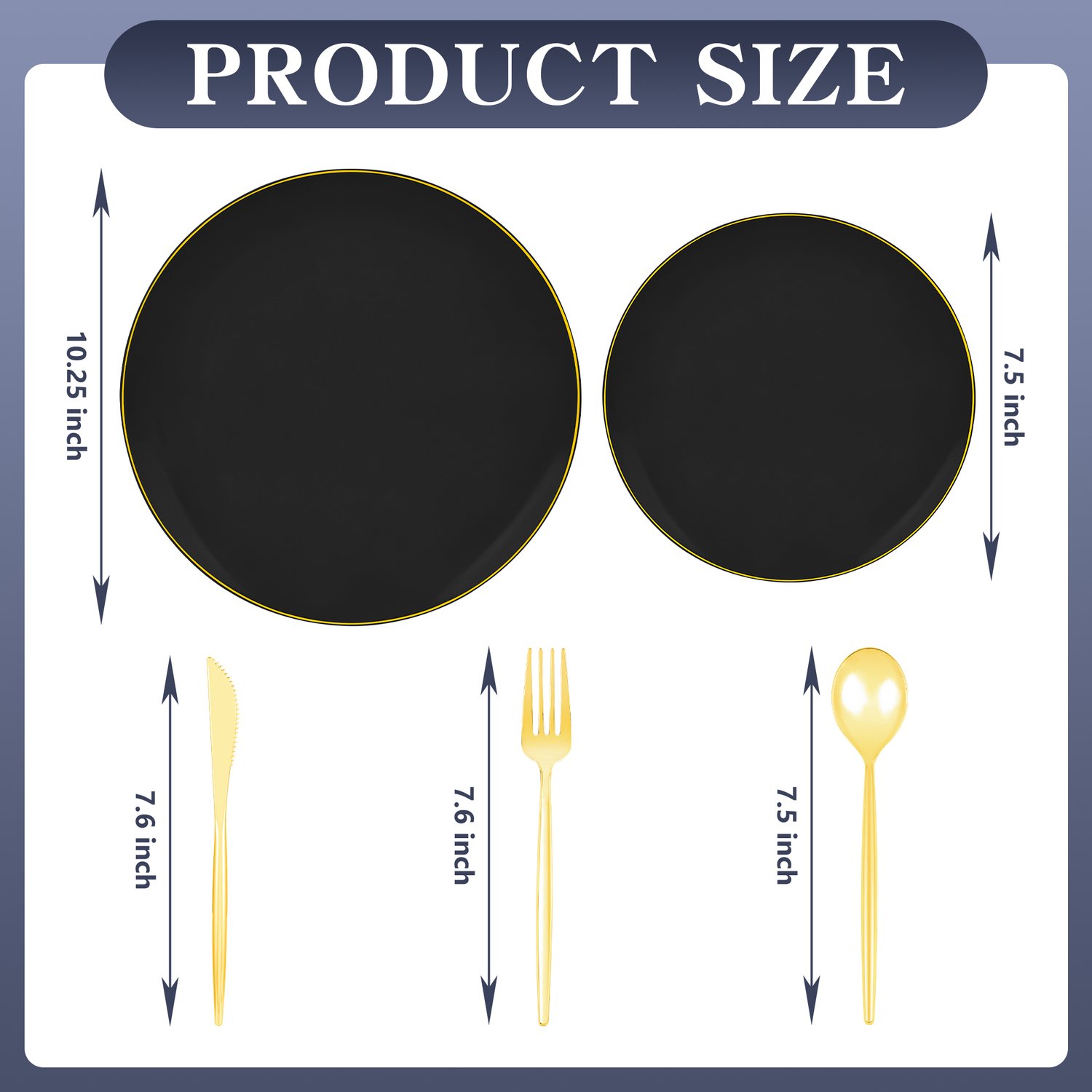 Black plastic plates and cutlery set — product view 2