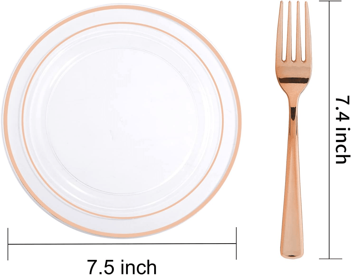Rose Gold Rim Dessert Plates & Forks Set (144 Pieces) — view 2