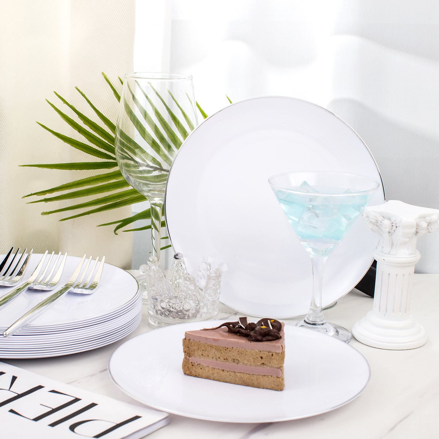 Silver Dessert Plates & Forks Set (200 Pieces) — view 3