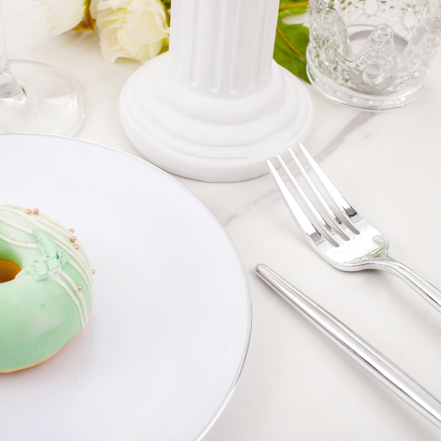 Silver Dessert Plates & Forks Set (200 Pieces) — view 4