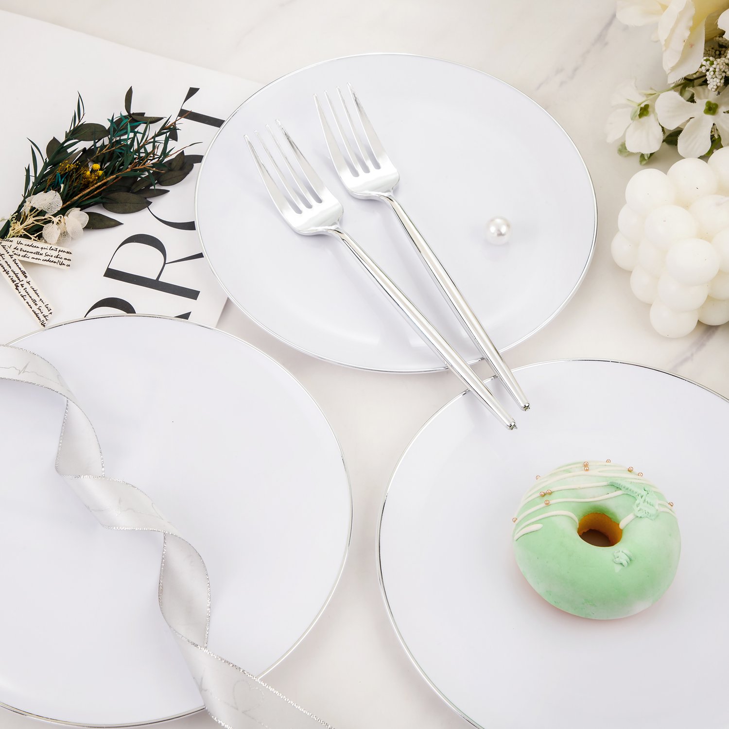 Silver Dessert Plates & Forks Set (200 Pieces) — view 6