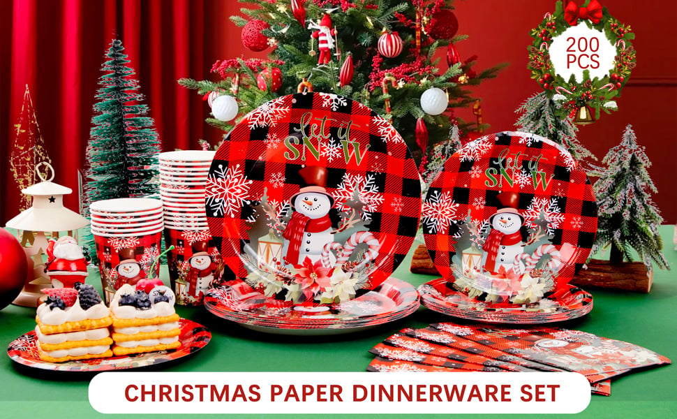 Red Christmas Paper Plates Set — view 6