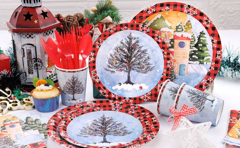 Red Christmas Disposable Paper Plates Set — view 6