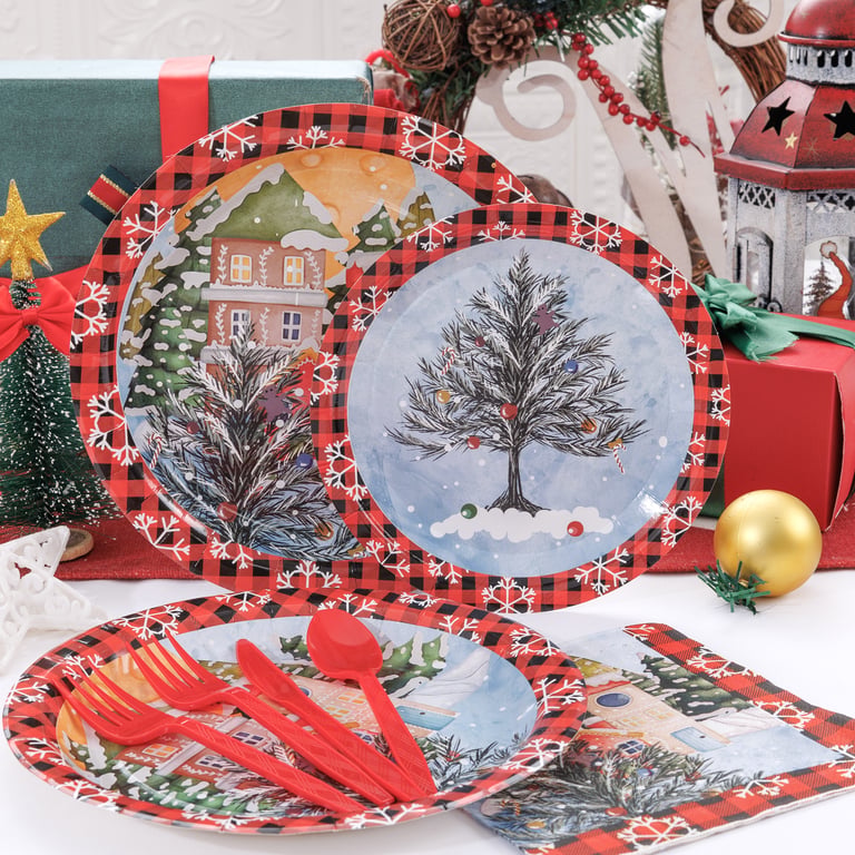 Red Christmas Disposable Paper Plates Set — view 7
