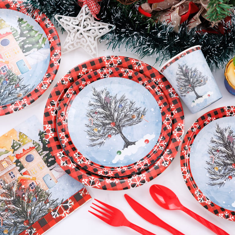 Red Christmas Disposable Paper Plates Set — view 8