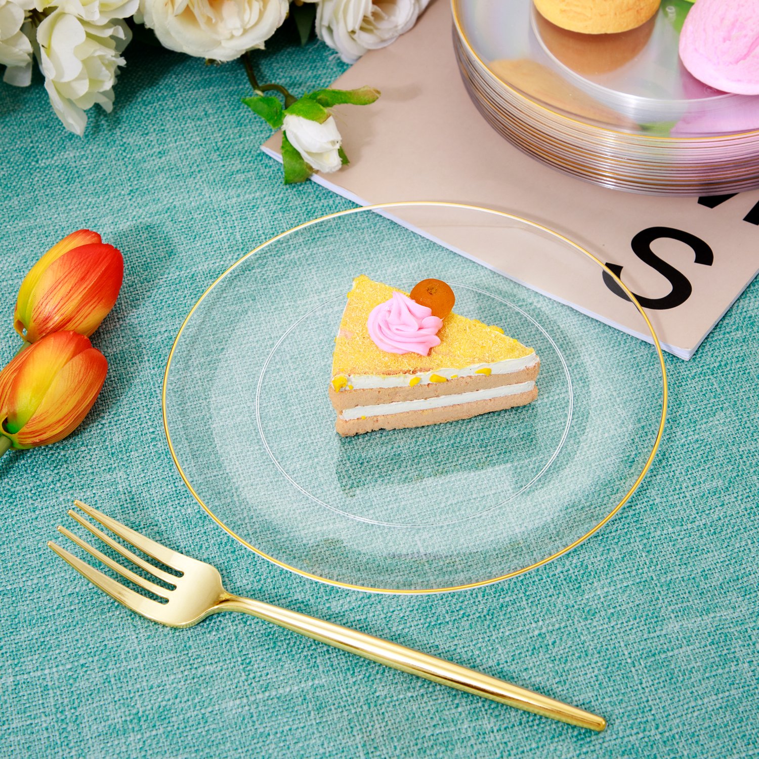 Clear Dessert Plates & Forks Set (200 Pieces) — view 3
