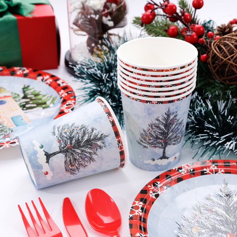Red Christmas Disposable Paper Plates Set — view 9