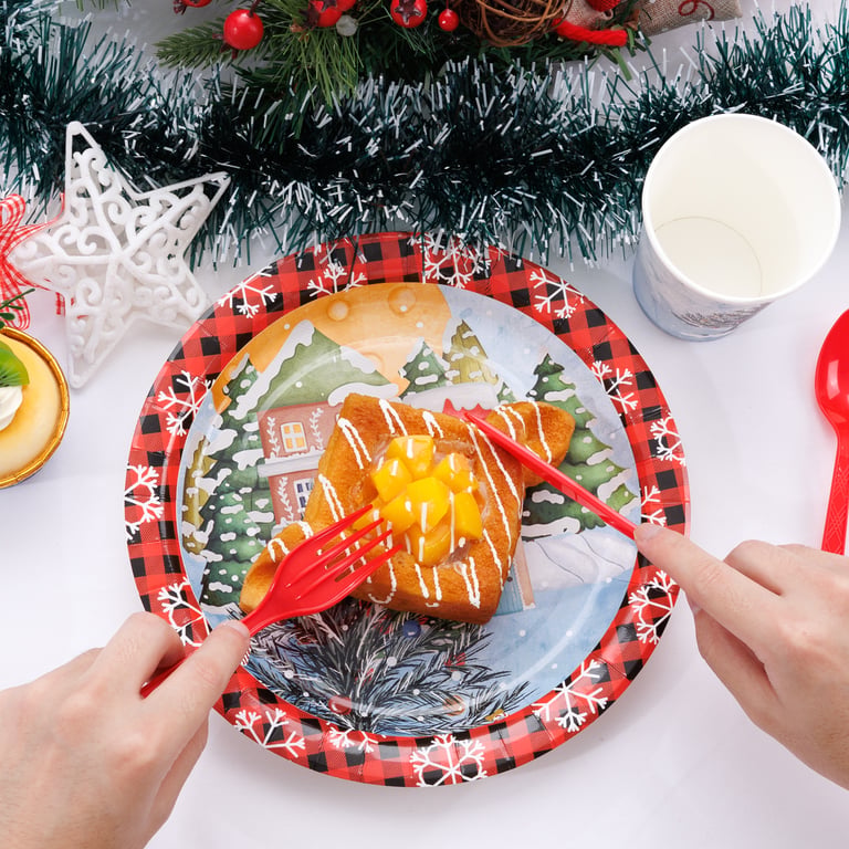 Red Christmas Disposable Paper Plates Set — view 10