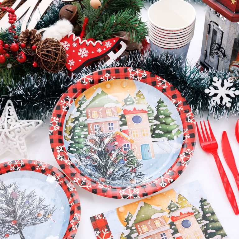 Red Christmas Disposable Paper Plates Set — view 11