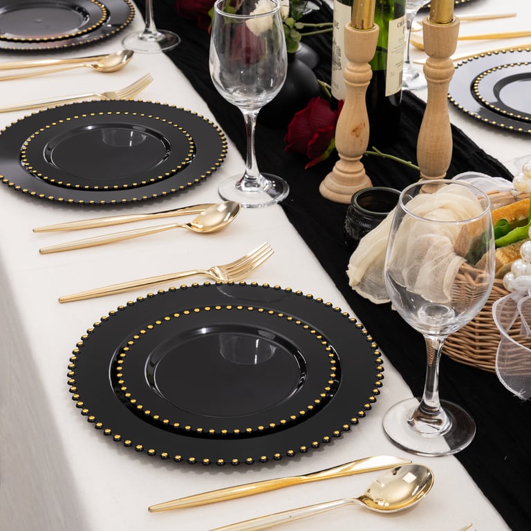 Black And Gold, Black, Gold Plastic Plates,Disposable Plates — view 7