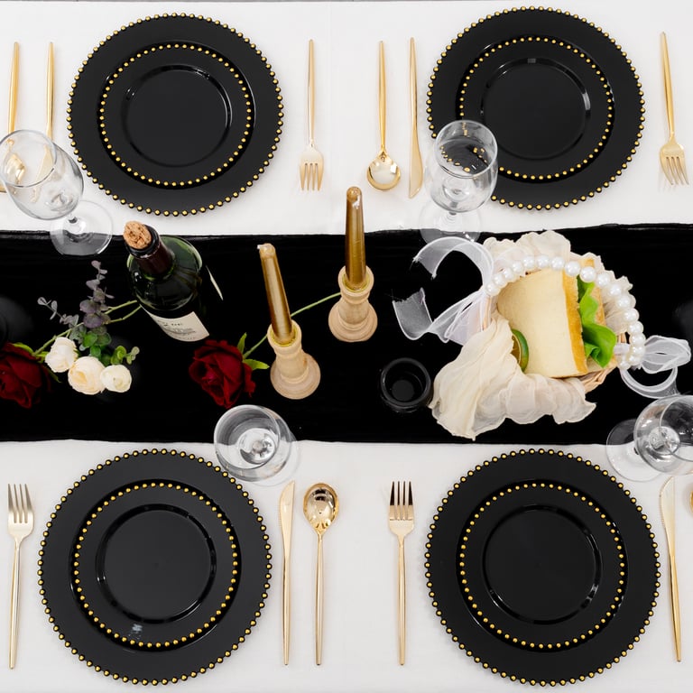 Black And Gold, Black, Gold Plastic Plates,Disposable Plates — view 8