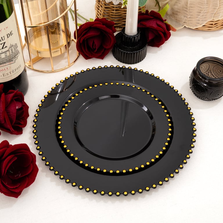 Black And Gold, Black, Gold Plastic Plates,Disposable Plates — view 9