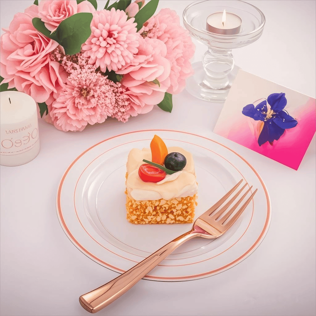 Rose Gold Rim Dessert Plates & Forks Set (144 Pieces) — view 4