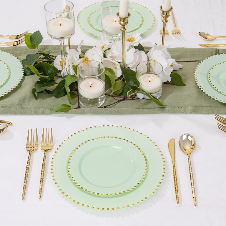Green, Gold Green Plastic Plates with Bead Design — view 8