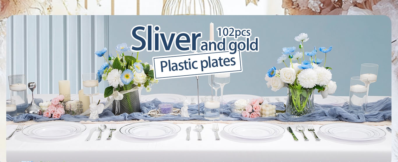White Silver, Silver, White Silver Plastic Dinnerware Plates Set — view 6