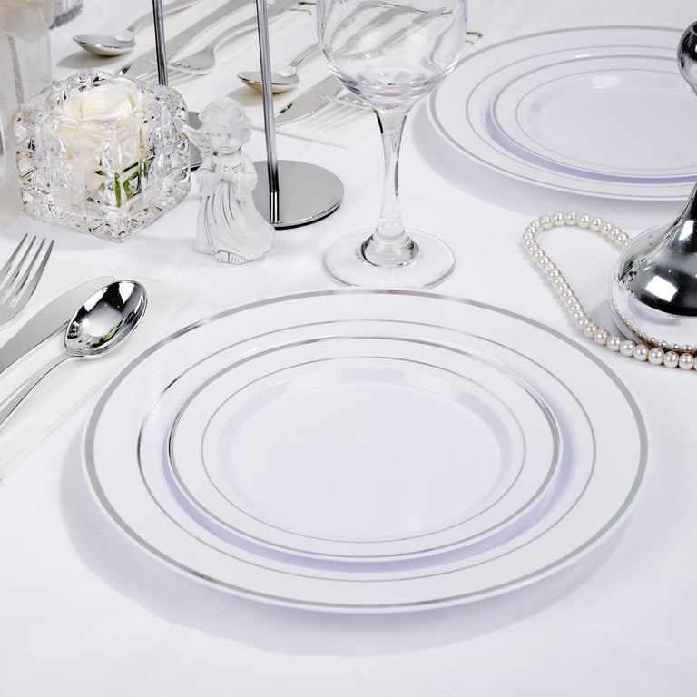 White Silver, Silver, White Silver Plastic Dinnerware Plates Set — view 7